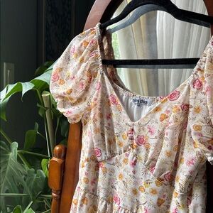 Floral Sheer Maxi dress with Pink and Yellow floral Accents | MIMI CHICA